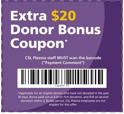 CSL Plasma 10 Coupon (New Donors) First-time donors at CSL Plasma can earn up to 10 when they use the CSL Plasma donation coupon below. . Csl plasma promo code